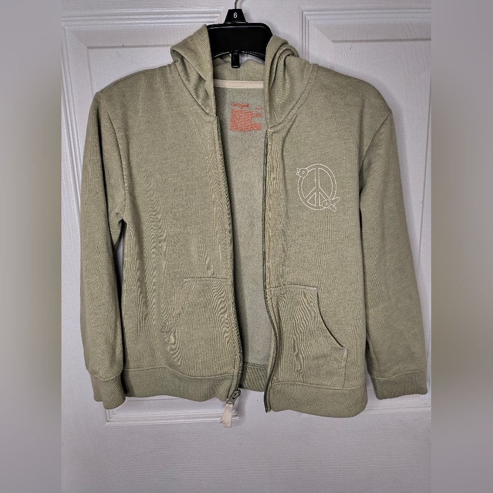Green Zip-Up Hoodie with Peace Sign